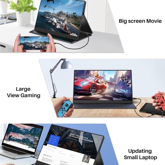 Dual portable monitor 17.3” 1080P FHD IPS fold usb-c computer display USB HDMI - Picture 10 of 13